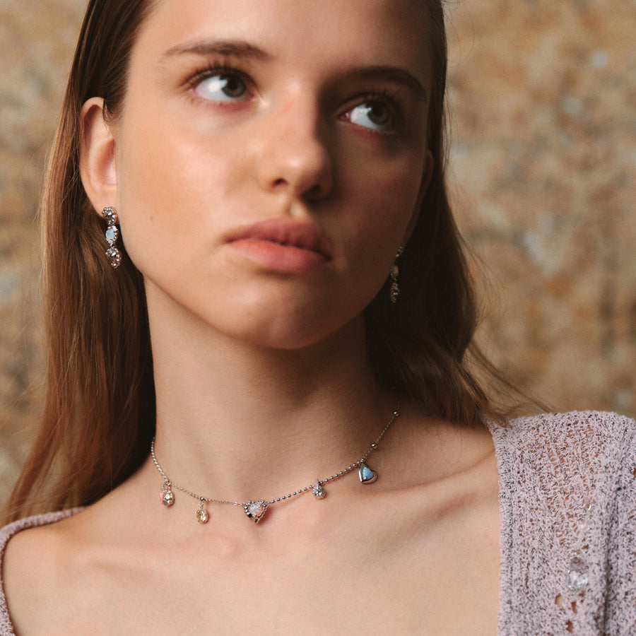 Tasty / Heart Gemstone Opal Stitching Necklace
