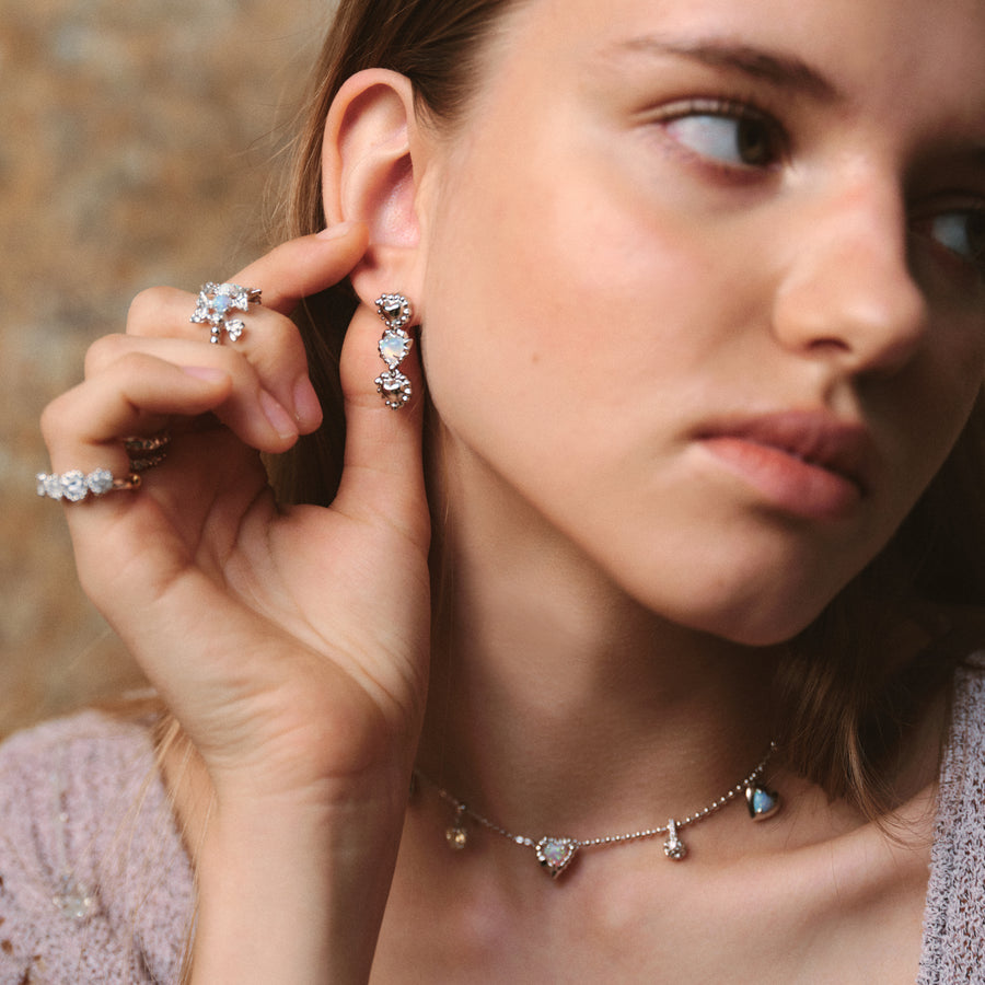 Tasty / Heart Opal Chain Stud Earrings