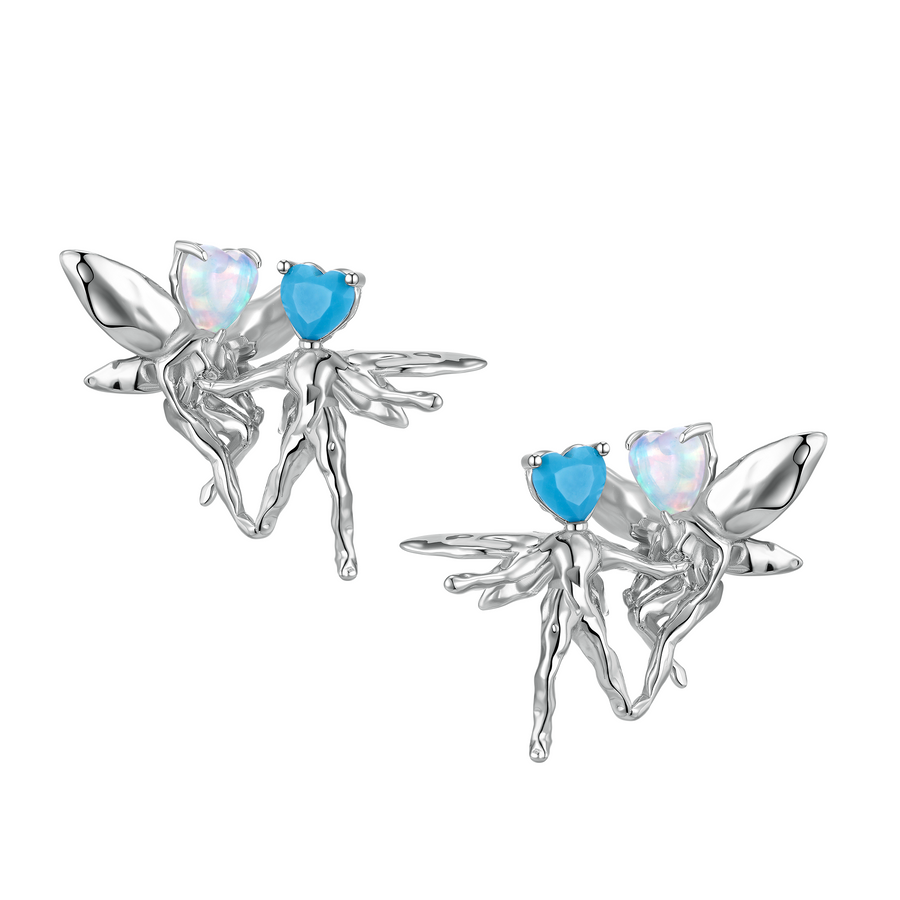 Tasty / Hear Shape Opal Turquoise Twins Fairy Earring