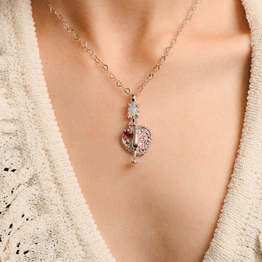 Tasty / Wine Cup Heart Pendant Opal Necklace