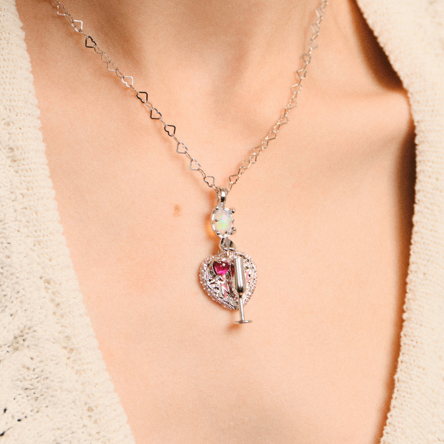 Tasty / Wine Cup Heart Pendant Opal Necklace