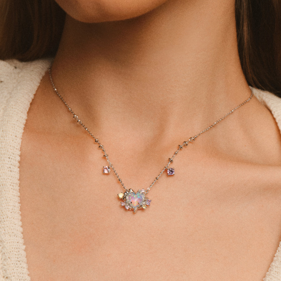 Tasty / Cream Skirt Heart Opal Necklace