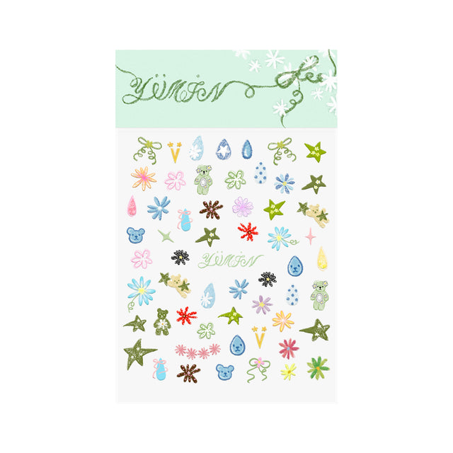 Garden Bear Stickers with bears, flowers, stars and bows